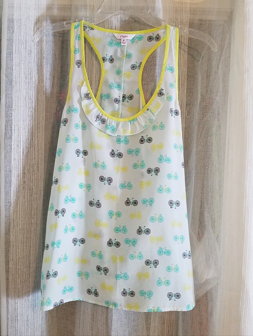 Ruffle Back Blouse With Bicycle Motif